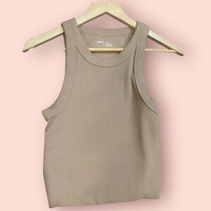 Aerie Ribbed High Neck Tank Top Beige Neutral